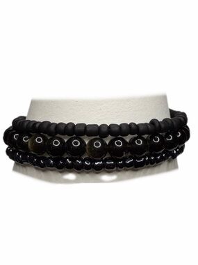 Silver Sheen obsidian bracelet memory wire handmade
